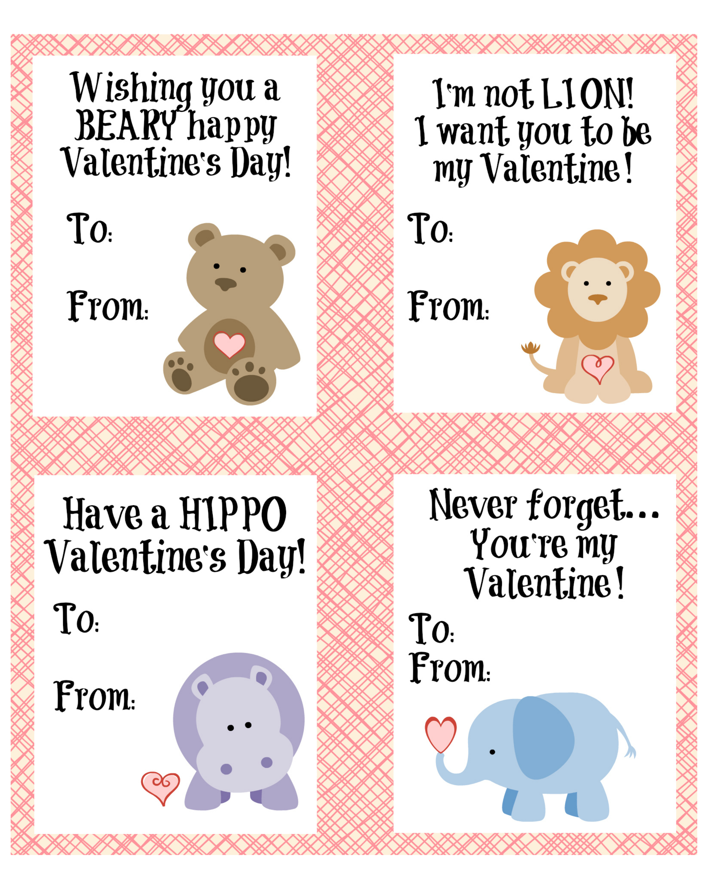 Cute Animal Valentine’s Day Cards Free Printable