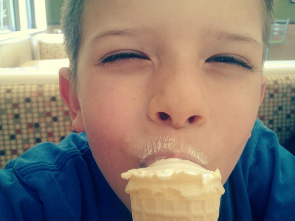 AJ eating ice cream