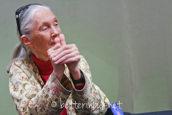 Jane Goodall shows bloggers an injury she sustained while working with chimps