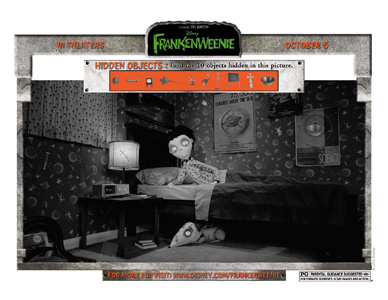 FRANKENWEENIE - Hidden Objects activity sheets