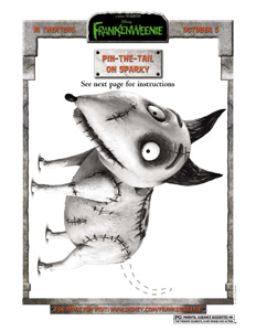 FRANKENWEENIE - Pin The Tail Activity sheet