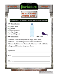 FRANKENWEENIE - Science Experiment activity sheet