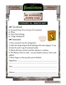 FRANKENWEENIE - Science Experiment activity sheet