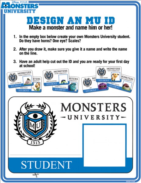 Monsters University activity sheets free printables