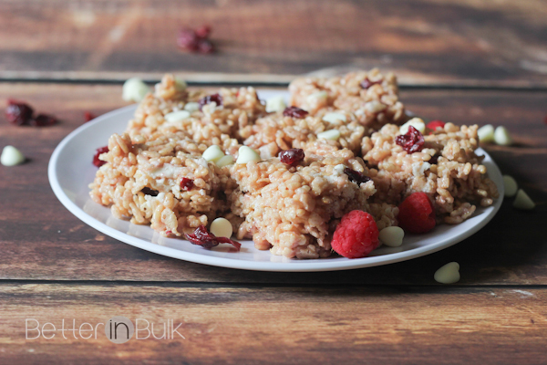 white chocolate red berry rice krispie treats