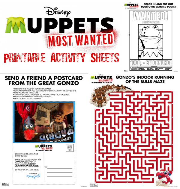 Muppets most wanted activity sheets