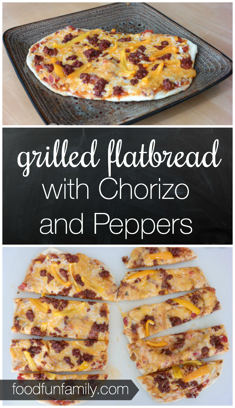 Grilled Flatbread with chorizo sausage and peppers