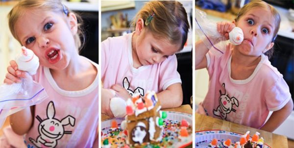 homemade gingerbread houses and frosting cement