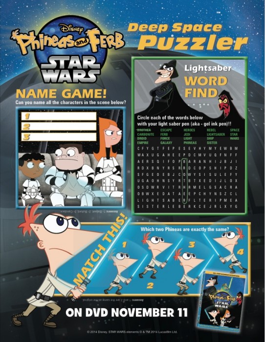 Phineas and Ferb: Star Wars Activity Sheets #Printables