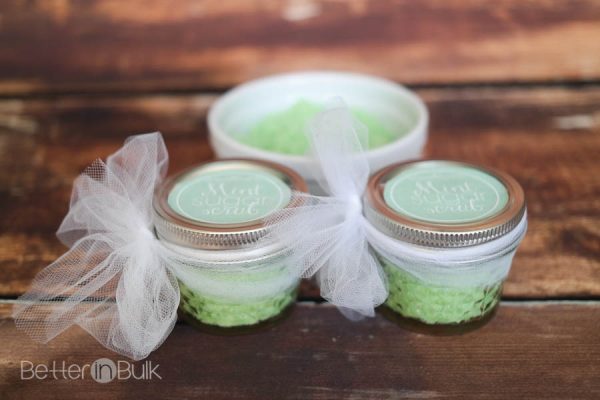 Mint sugar scrub with coconut oil and peppermint essential oils