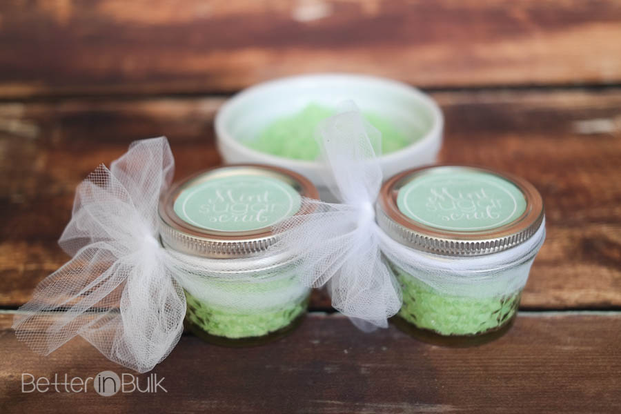 Mint sugar scrub with coconut oil and peppermint essential oils