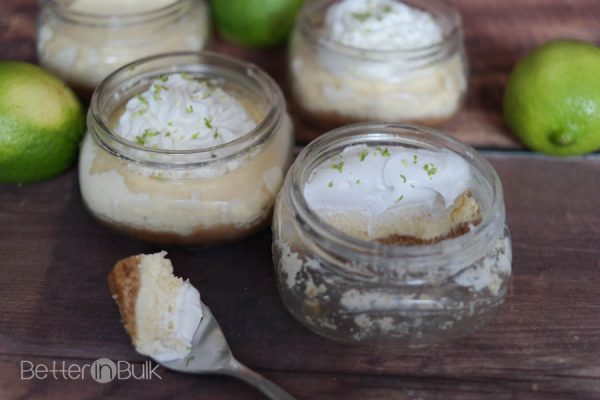 Mason jar key lime pies. All the goodness of a key lime pie in a single-serving presentation. These mini pies are perfect for parties!