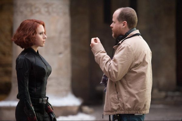 Joss Whedon and Scarlett Johansson on the set of Avengers: Age of Ultron {Photo credit: Marvel}