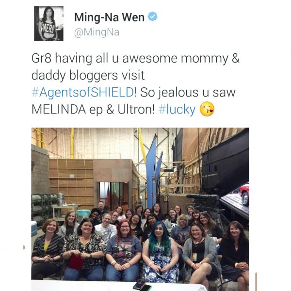 Ming-Na Wen tweets a pictures of the #AgentsofSHIELD #ABCTVevent Bloggers!