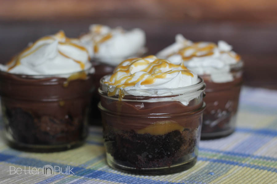 Gooey caramel brownie pudding in a jar recipe