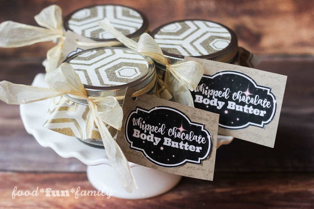 Whipped chocolate body butter and free printable labels from Food Fun Family