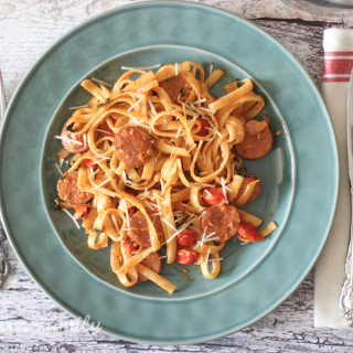 15 Minute Creamy Tomato and Sausage Fettuccine