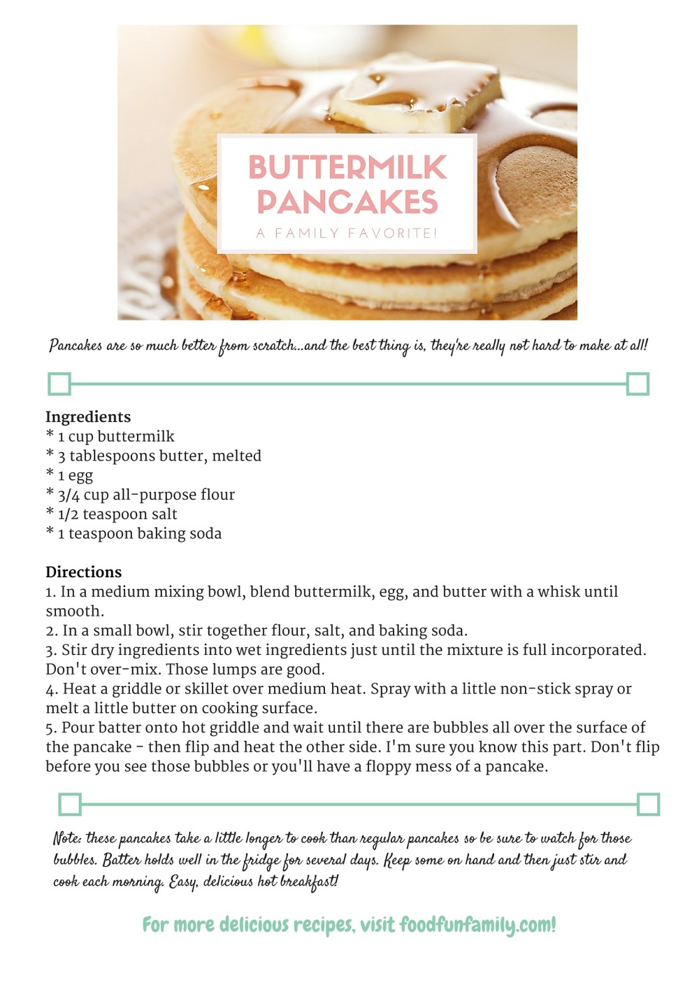 Buttermilk Pancakes recipe free download from Food Fun Family