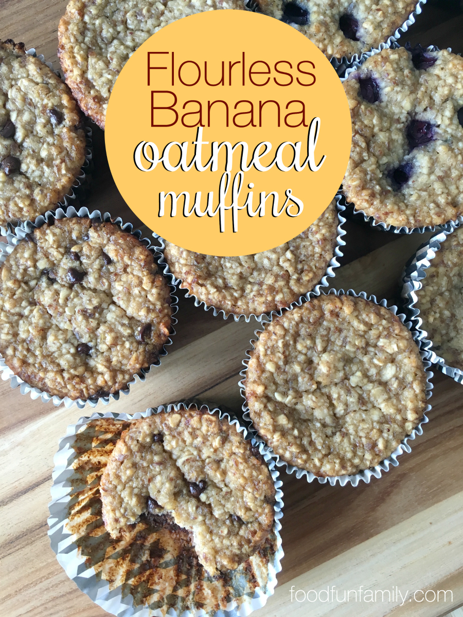 Flourless banana oatmeal muffins - these are gluten free, easy to customize, and totally delicious! Great for an on-the-go snack or a tasty flourless breakfast