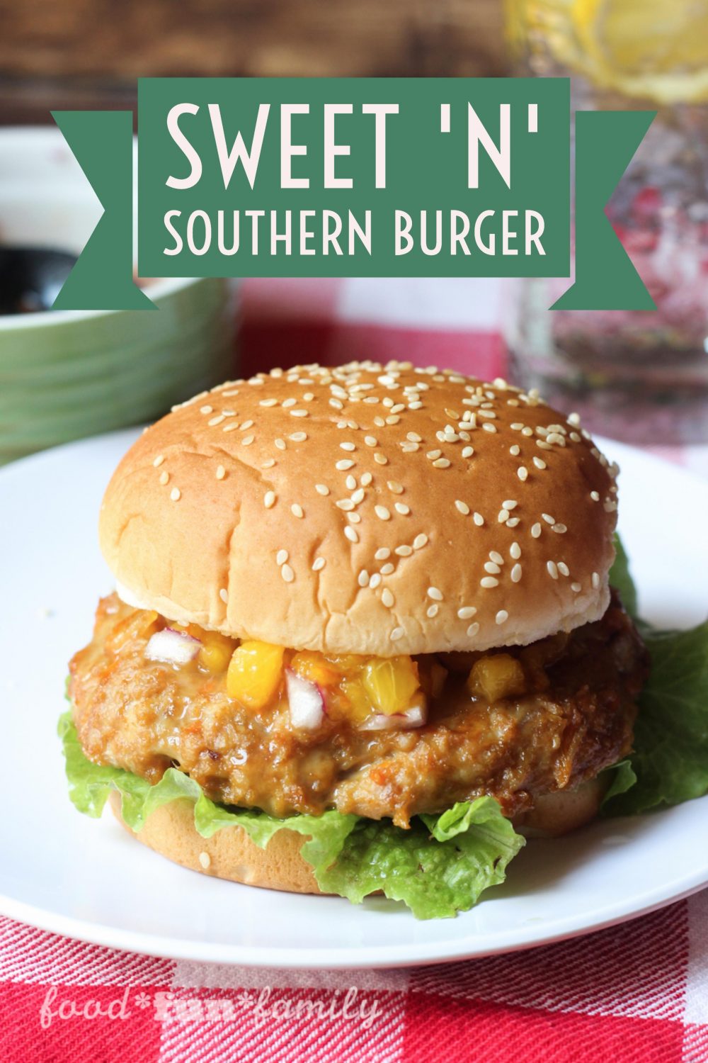 Sweet 'n' Southern Burger - rethink your ordinary burger and make your taste buds happy with these tasty chicken burgers with ginger-peach salsa. They are so easy to make and are sure to become your new favorite go-to burger