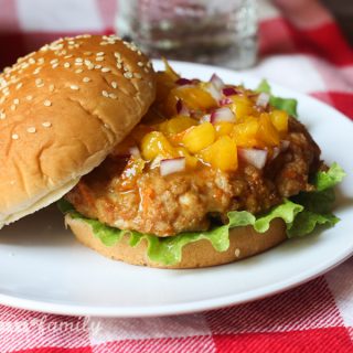 Sweet 'n' Southern Burger - rethink your ordinary burger and make your taste buds happy with these tasty chicken burgers with ginger-peach salsa. They are so easy to make and are sure to become your new favorite go-to burger