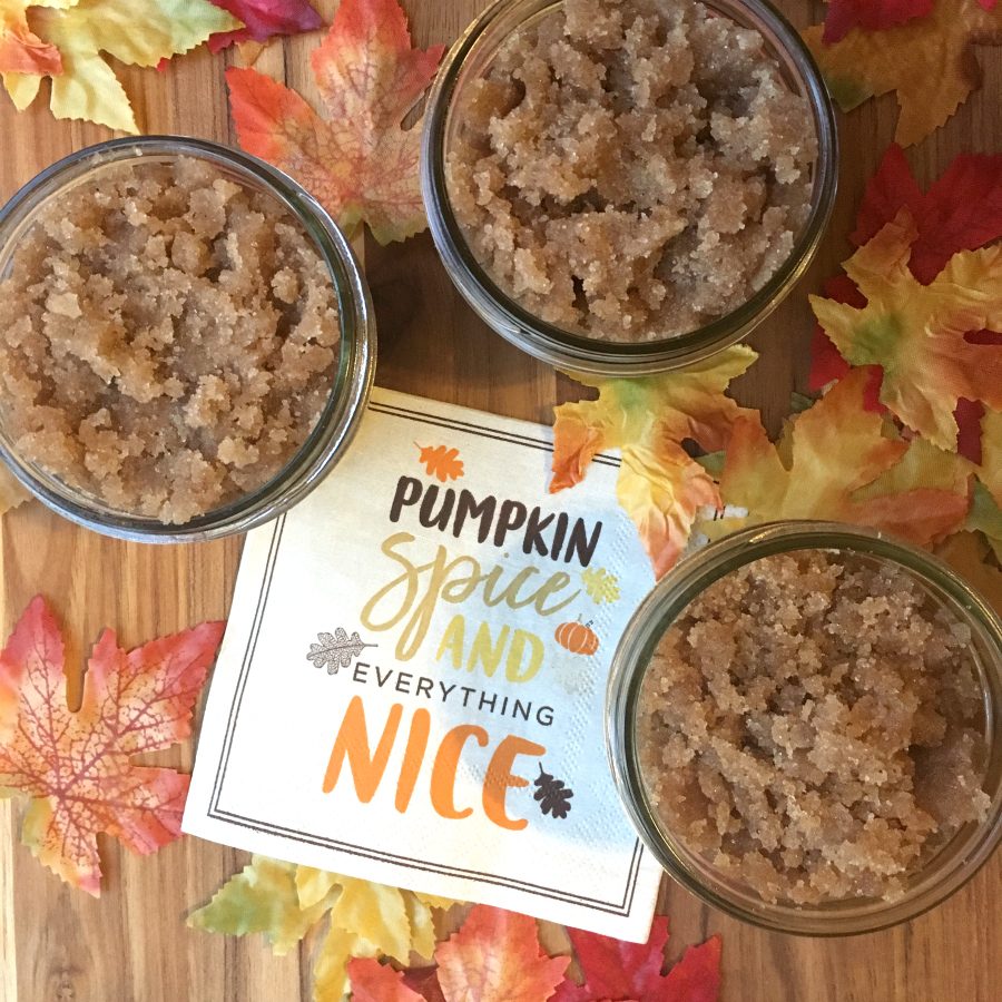 DIY pumpkin spice sugar scrub - this homemade sugar scrub has pumpkin spice and everything nice (and nothing bad!). It makes a great DIY gift that is perfect for fall birthdays and holidays!