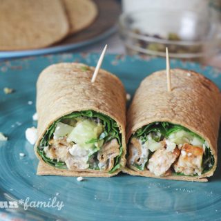 A delicious lunch or dinner in just 15 minutes! Greek-Style Chicken Wraps with Tyson® Grilled & Ready Chicken Breast Strips from Food Fun Family.