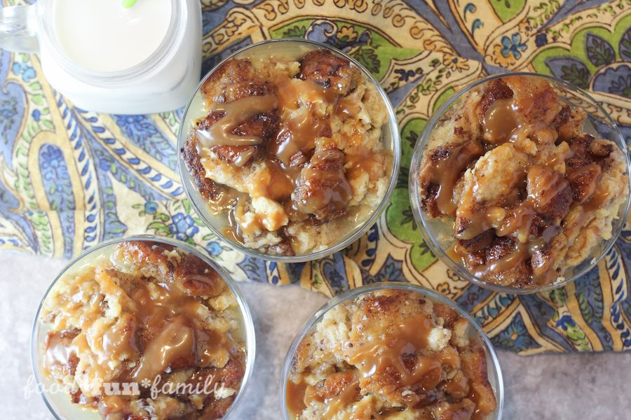 Brioche bread pudding with caramel sauce from Food Fun Family