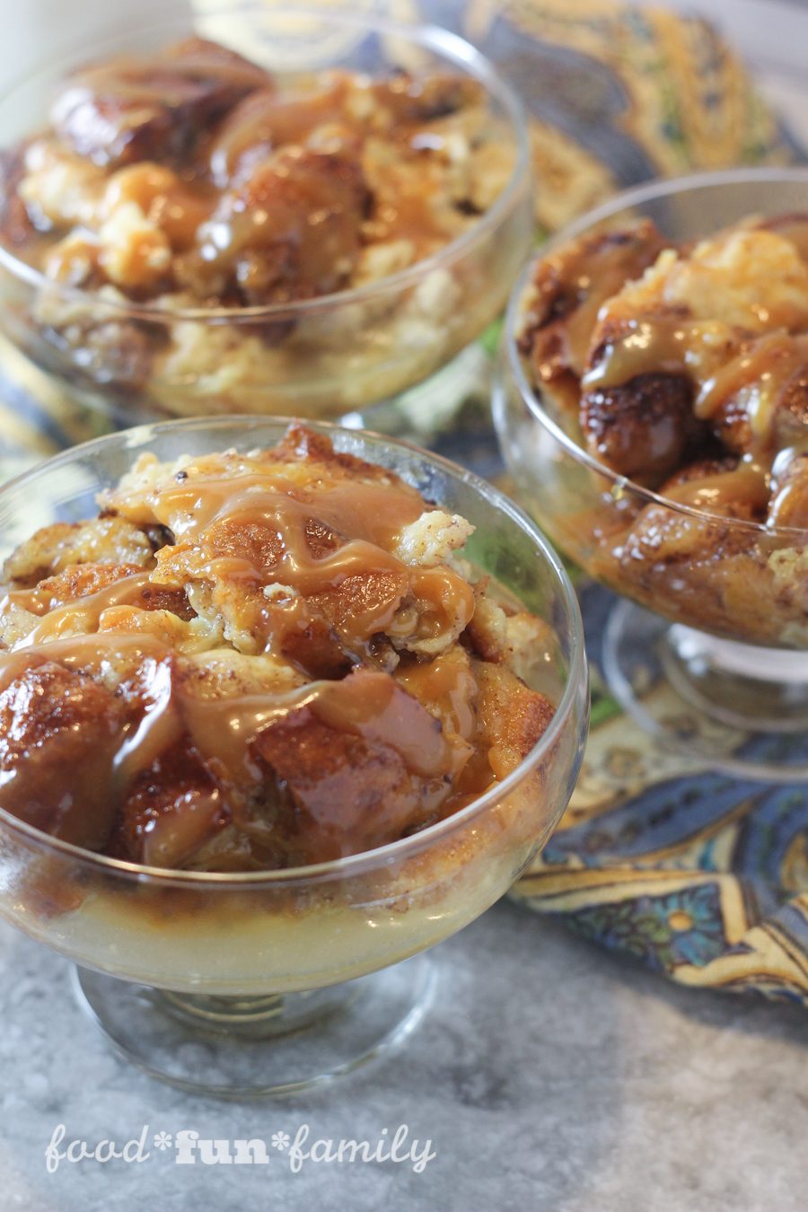 Brioche bread pudding with caramel sauce from Food Fun Family