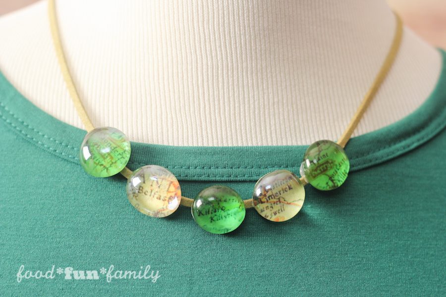 How to make a St. Patrick's Day glass map necklace from Food Fun Family