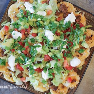 Loaded Potato Nachos (or Smiley Face Emoji Nachos) with McCain Smiles by Food Fun Family